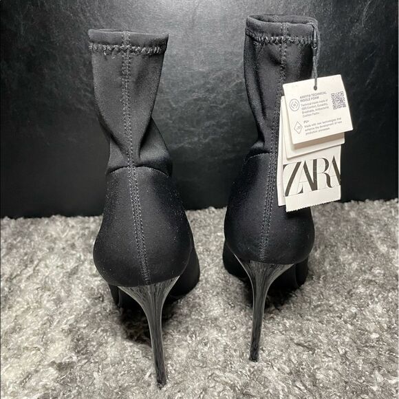 NWT Zara Pointed Fabric Heeled Ankle Boots - Picture 8 of 11